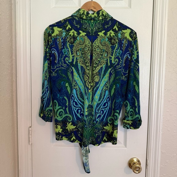 Nygard Women's Green and Blue Paisley Button Down Top - Picture 5 of 6